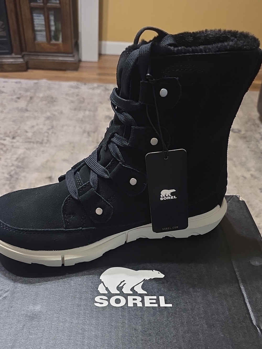 Sorel Black Winter Lace-Up Boot with White Sole